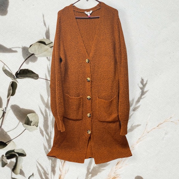 No Boundaries Sweaters - Rust orange knit button front chunky cardigan long